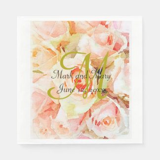 Serviette En Papier Mariage Rose d'aquarelle personnalisée
