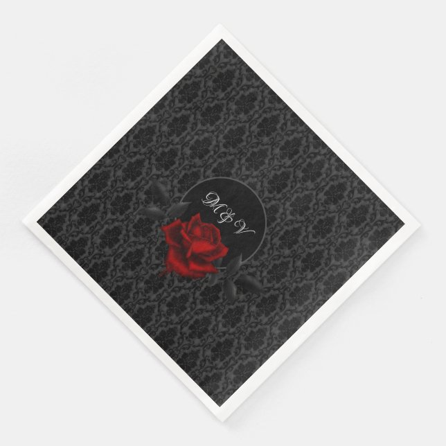 Serviette En Papier Mariage Rose de Damas Noir Gothique (Coin)