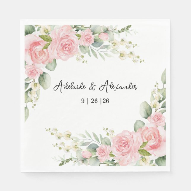 Serviette En Papier Mariage Rose de Jardin Rose (Devant)