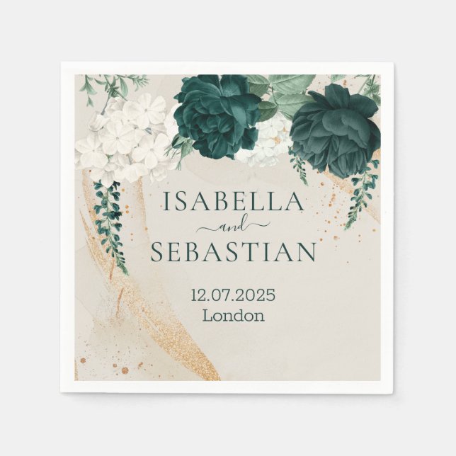Serviette En Papier Mariage Rose de verdure botanique (Devant)