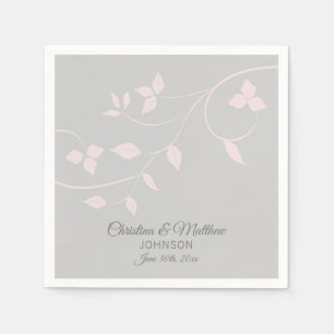 Serviette En Papier Mariage rose et gris (gris) rose pâle personnalisé