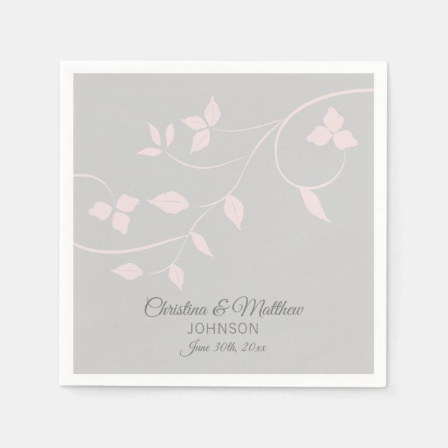 Serviette En Papier Mariage rose et gris (gris) rose pâle personnalisé (Devant)