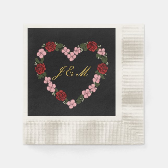Serviette En Papier mariage rose et noir (Devant)