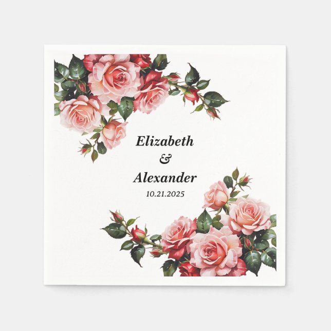 Serviette En Papier Mariage rose et rouge foncé moody (Devant)