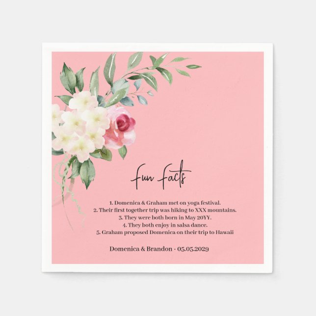 Serviette En Papier Mariage rose Fun Facts Napkins (Devant)