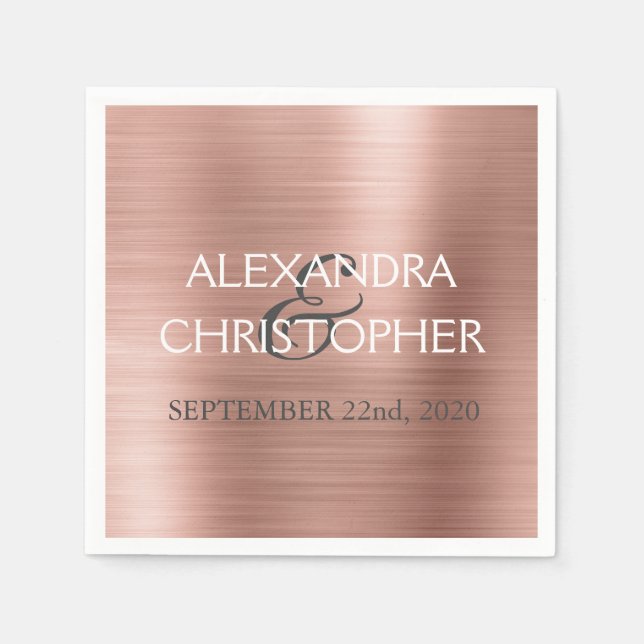 Serviette En Papier Mariage Rose Gold Blush Pink Foil serviettes (Devant)