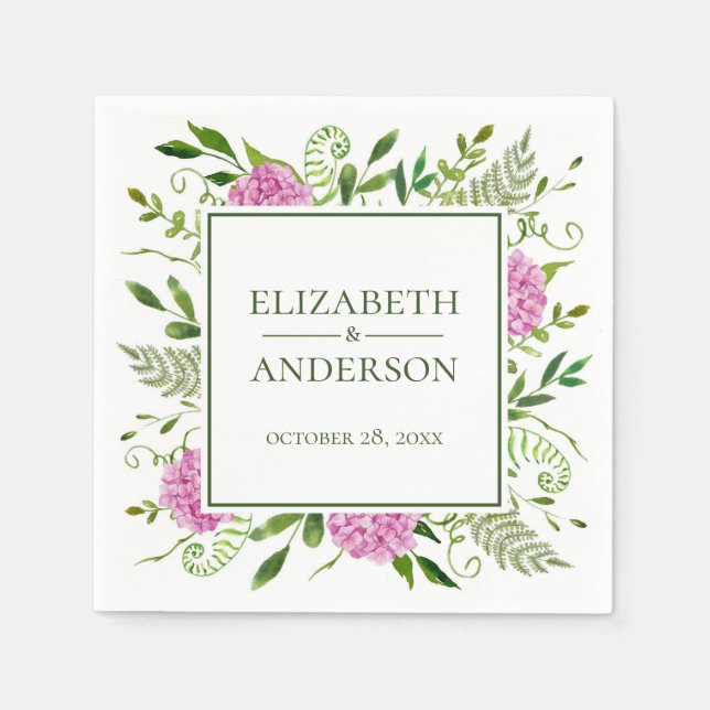 Serviette En Papier Mariage rose Hydrangea (Devant)