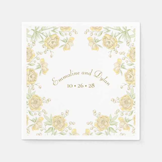Serviette En Papier Mariage Rose Jaune (Devant)