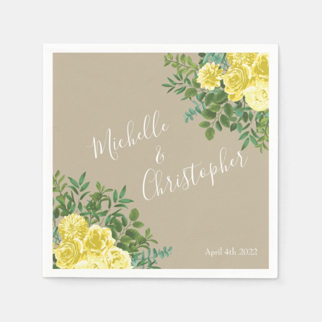 Serviette En Papier Mariage rose jaune vintage (Devant)