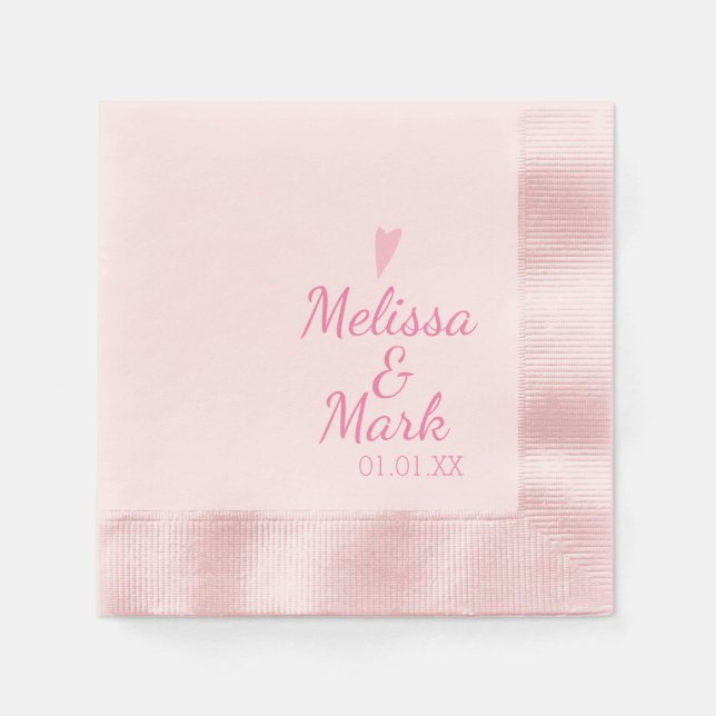 Serviette En Papier Mariage rose minimal simple Coeur rose Monogramme (Devant)