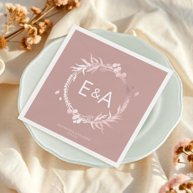 Serviette En Papier Mariage rose Monogramme Faux Foil (Créateur téléchargé)