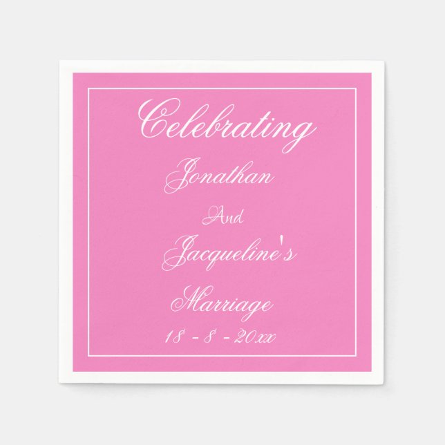 Serviette En Papier Mariage Rose Pâle Élégant Noms de Script Blanc Pap (Devant)