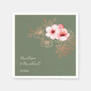 Serviette En Papier Mariage Rose Pâle et Vert Sauge Fleur de Cerisier