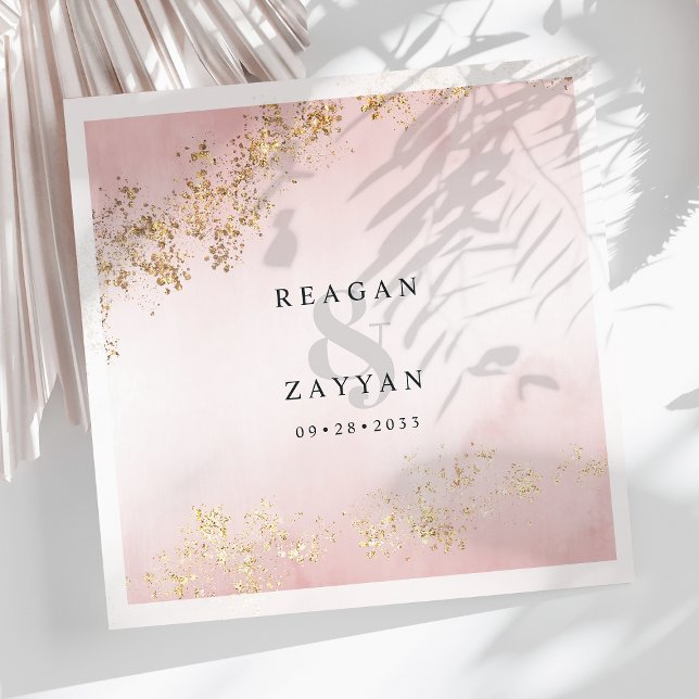 Serviette En Papier Mariage Rose Pâle & Or (Créateur téléchargé)