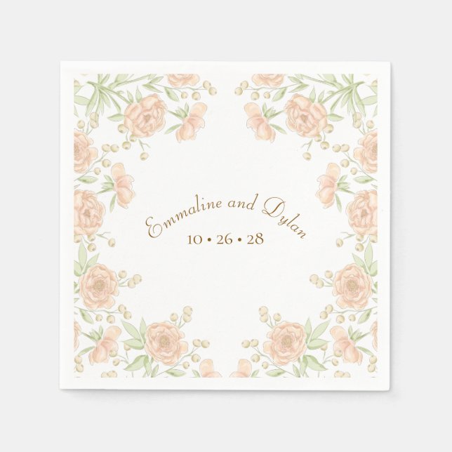 Serviette En Papier Mariage Rose Pêche (Devant)