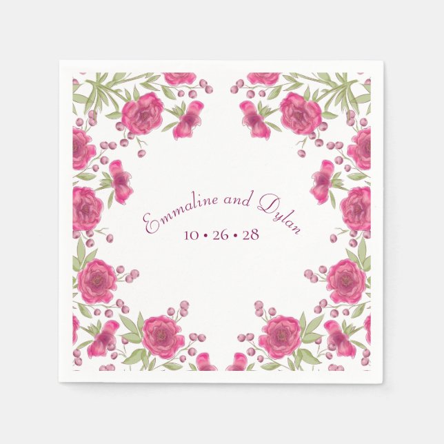 Serviette En Papier Mariage Rose Rose Clair (Devant)