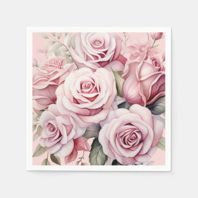 Serviette En Papier Mariage rose Roses (Devant)
