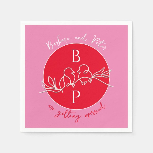 Serviette En Papier Mariage Rose Rouge Moderne (Devant)