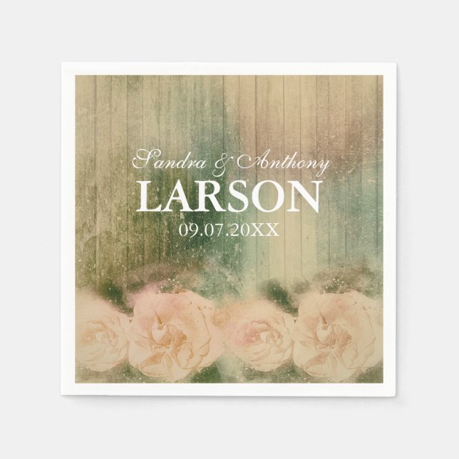 Serviette En Papier Mariage Rose rustique Napkin (Devant)