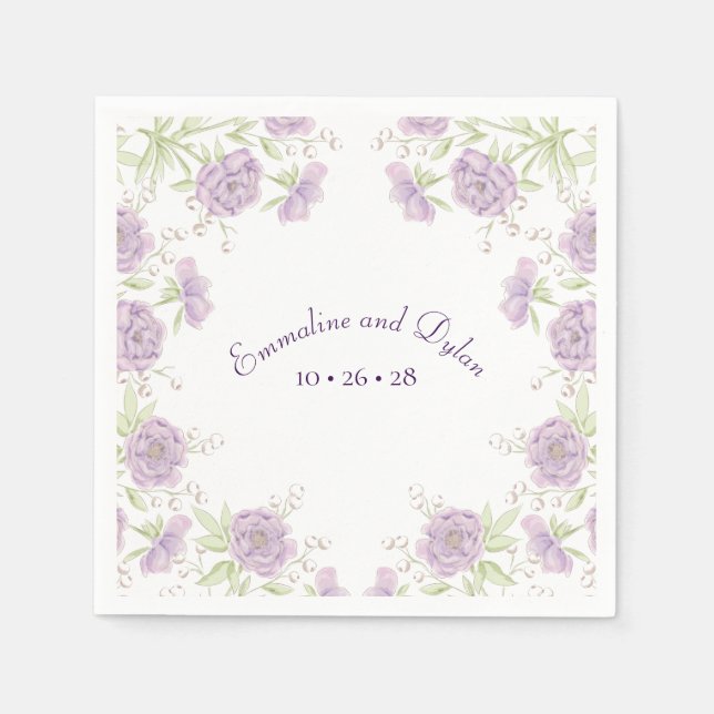 Serviette En Papier Mariage Rose Violette Lavande (Devant)