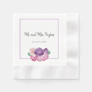 Serviette En Papier Mariage Roses Ultra violet et rose