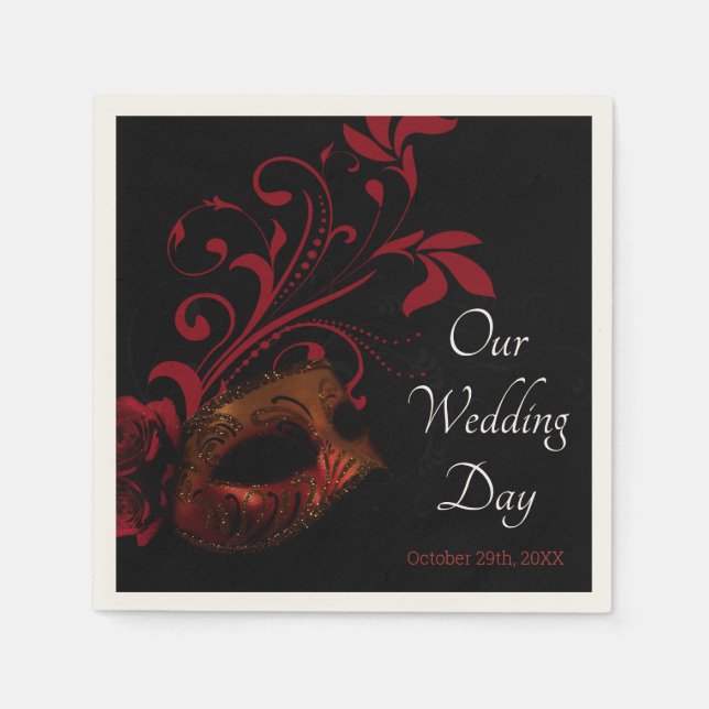 Serviette En Papier Mariage rouge floral (Devant)