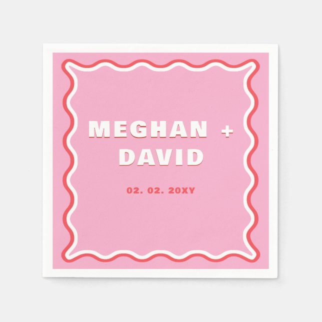 Serviette En Papier Mariage rouge rose rouge rose rose de la courbe ré (Devant)