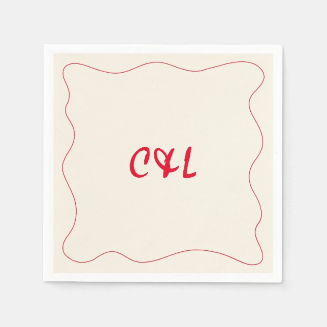 Serviette En Papier Mariage rouge Whimsical Rétro manuscrit (Devant)