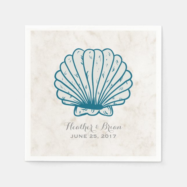 Serviette En Papier Mariage Royal Blue Rustic Seashell (Devant)