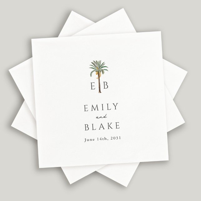 Serviette En Papier Mariage Royal Palm Tropical Classique Monogramme (Créateur téléchargé)