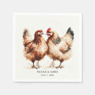 Serviette En Papier Mariage rustique à l'aquarelle de poules brunes