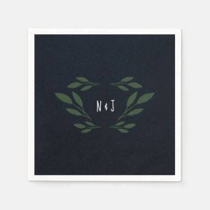 Serviette En Papier Mariage rustique aux feuilles vertes et bleues fon