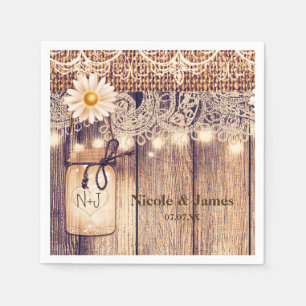 Serviette En Papier Mariage Rustique avec Pots Mason Illuminés Fleurs