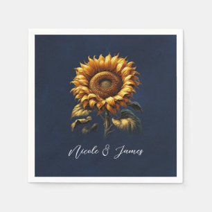 Serviette En Papier Mariage Rustique Bleu Tournesol Shower de la Marié