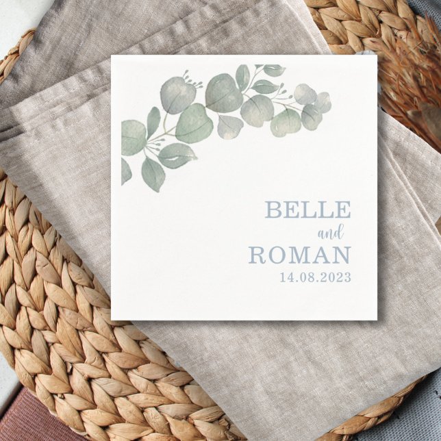 Serviette En Papier Mariage Rustique Boho Feuillage Eucalyptus (Créateur téléchargé)