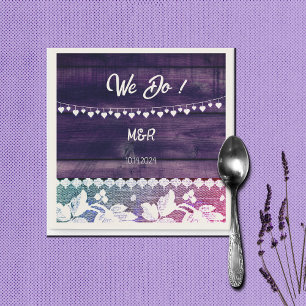 Serviette En Papier mariage rustique - bois, dentelle, coeurs de corde