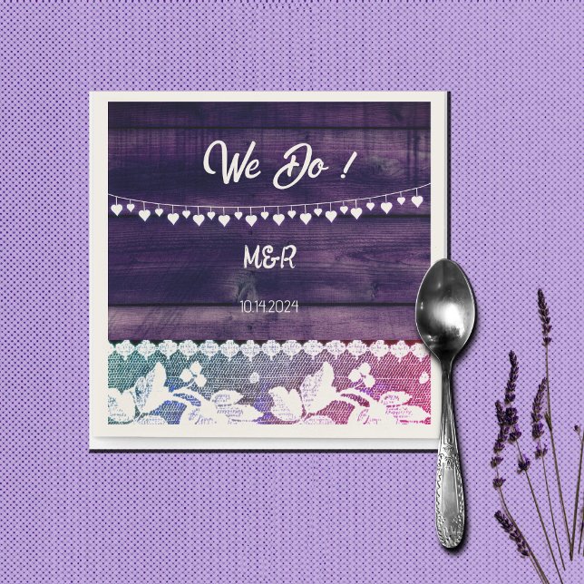 Serviette En Papier mariage rustique - bois, dentelle, cœurs en ficell (Créateur téléchargé)