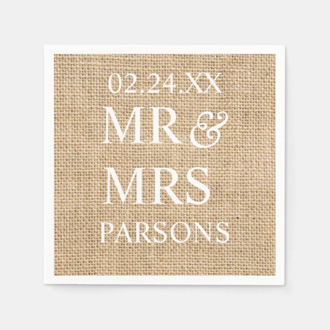 Serviette En Papier Mariage rustique Burlap Nom du Mariage tendance Da (Devant)