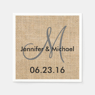 Serviette En Papier Mariage Rustique Burlap Nom du monogramme Date
