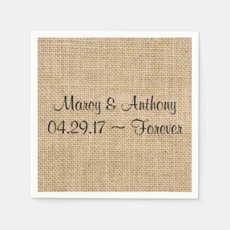Serviette En Papier Mariage rustique Burlap Noms personnalisés Date