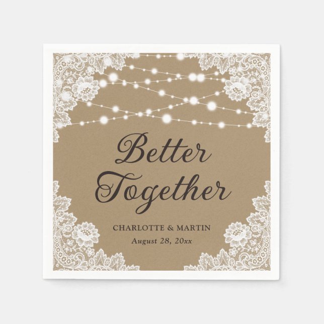 Serviette En Papier Mariage Rustique de dentelle papier Kraft (Devant)