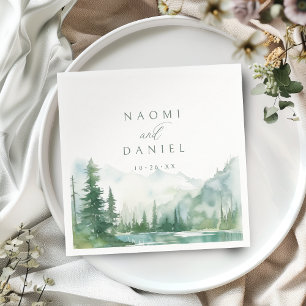 Serviette En Papier Mariage rustique de montagne forestière à l'aquare