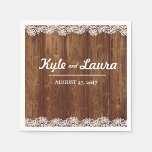 Serviette En Papier Mariage rustique dentelle de bois Napkin