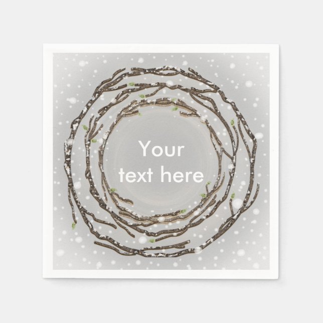 Serviette En Papier Mariage rustique d'hiver Branches & Neige de campa (Devant)