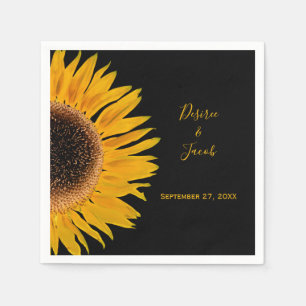 Serviette En Papier Mariage rustique Elegant Jaune Tournesol Noir