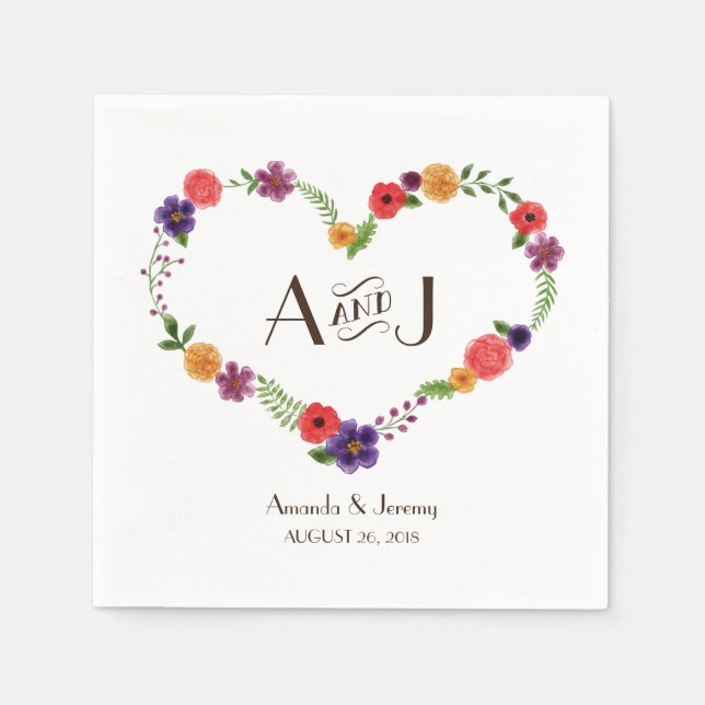 Serviette En Papier Mariage rustique en forme de coeur (Devant)