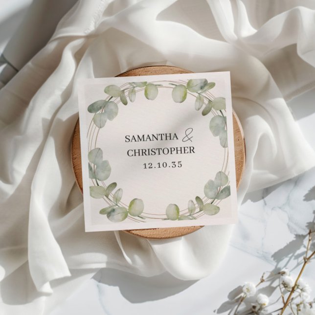 Serviette En Papier Mariage rustique eucalyptus vert et or (Créateur téléchargé)