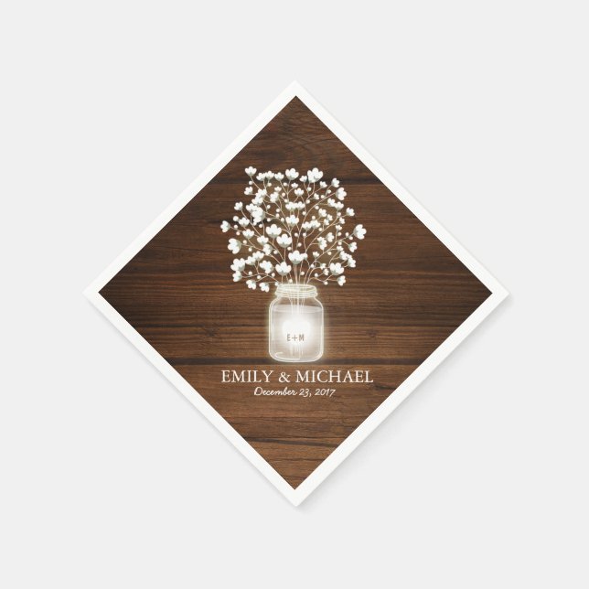 Serviette En Papier Mariage rustique jarre de mason floral (Coin)