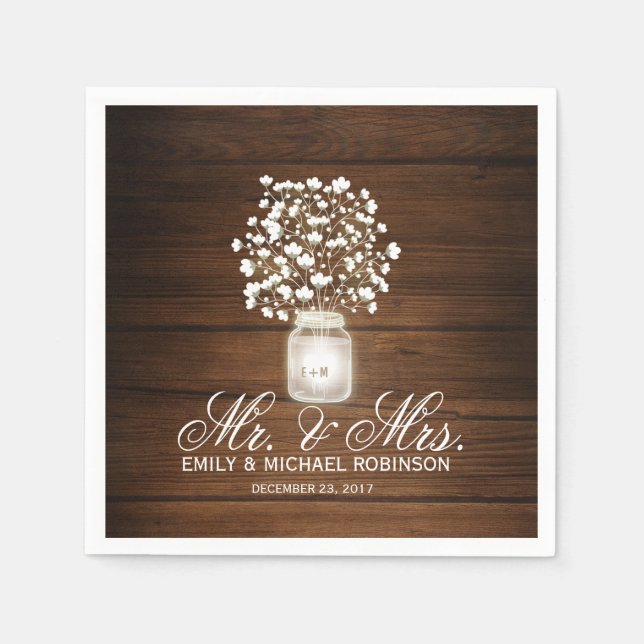 Serviette En Papier Mariage rustique jarre de mason floral (Devant)