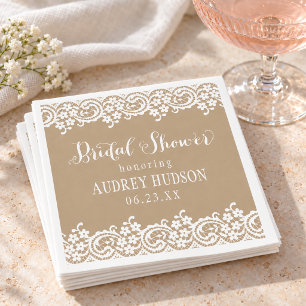 Serviette En Papier Mariage Rustique Kraft et Dentelle : Cérémonie de